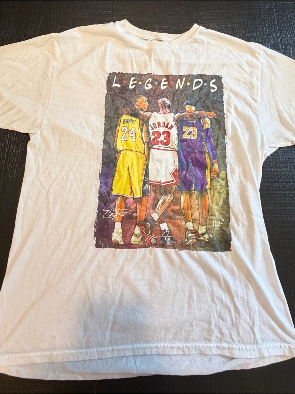 Legends Kobe Bryant Michael Jordan LeBron James Graphic T-Shirt White Size Large